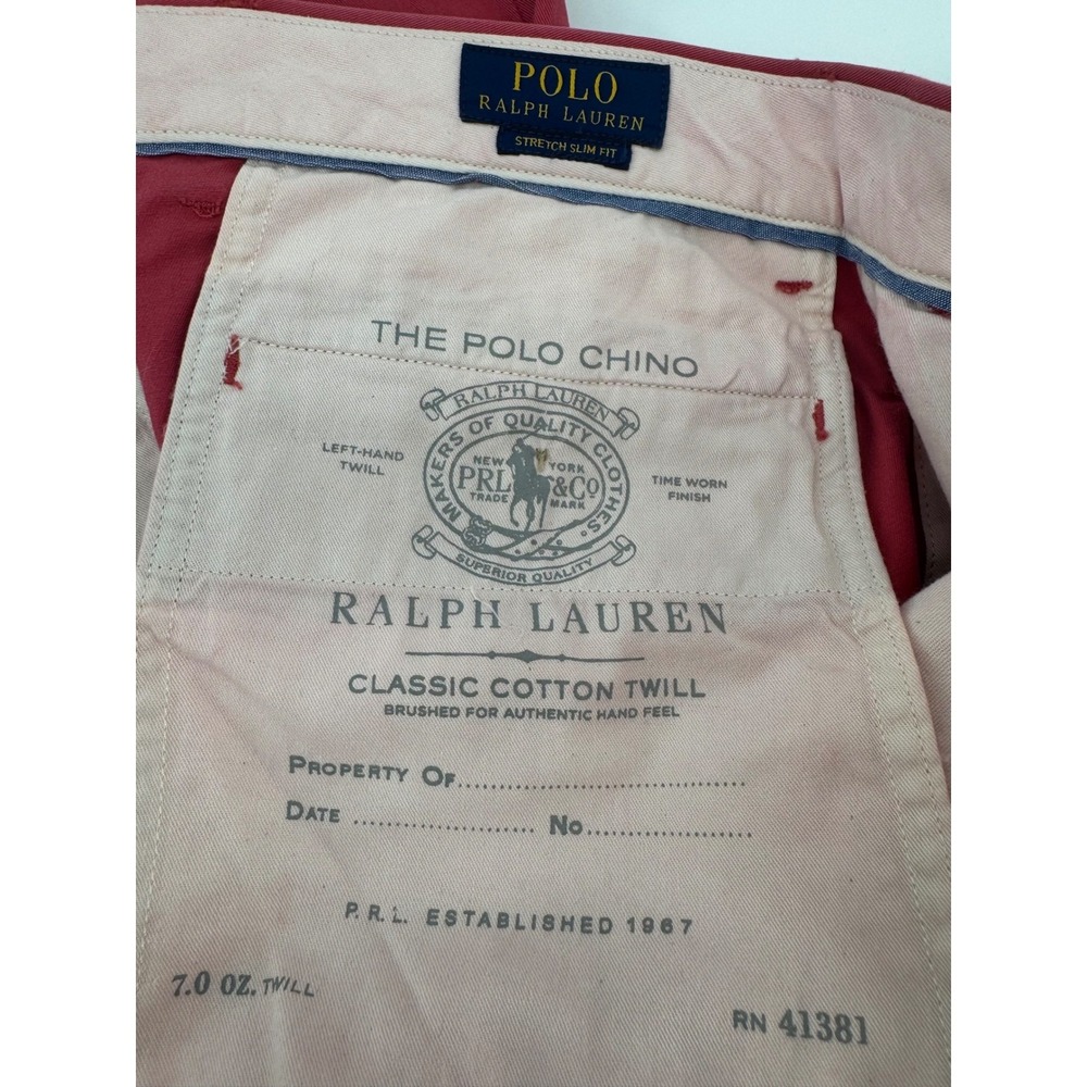 Polo Ralph Lauren Mens Stretch Slim Fit Chino Pants Pink 30/32 Cotton Twill - Picture 4 of 13